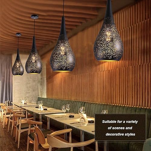 Miniatura 7 de Lámparas colgantes industriales retro, lámpara de mosaico negro, E27, iluminación de techo marroquí vintage, pantalla de hierro, lámpara colgante de