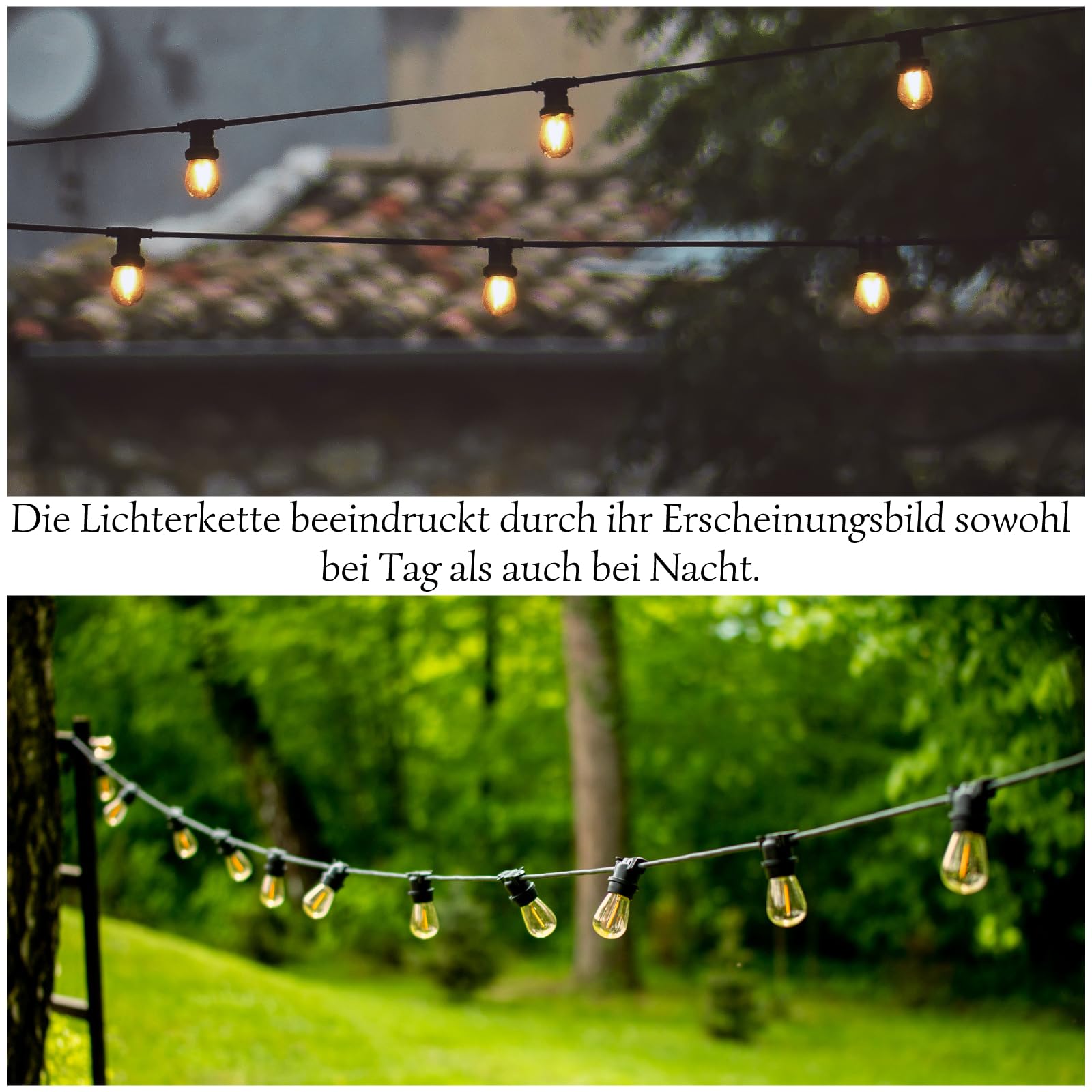 Lumiled Lichterkette Außen 20 Meter mit 20 E27 LED 1,3W Glühbirne ST45 Warmweiß 2200K 230V Birnen für Garten Biergarten Party Hochzeit Dekoration Terrasse Weihnachten verlängerbar mit Strom