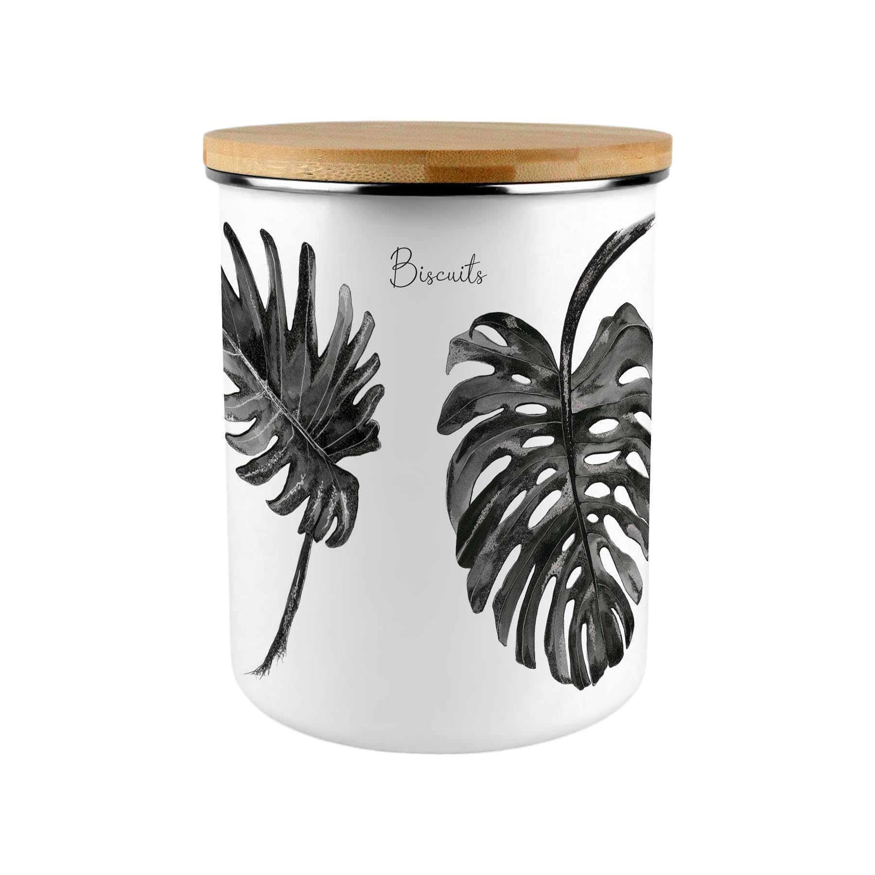 Purely Home Painted Leaves Biscuit Storage Tin - 2.7L Extra-Large Kitchen Canister