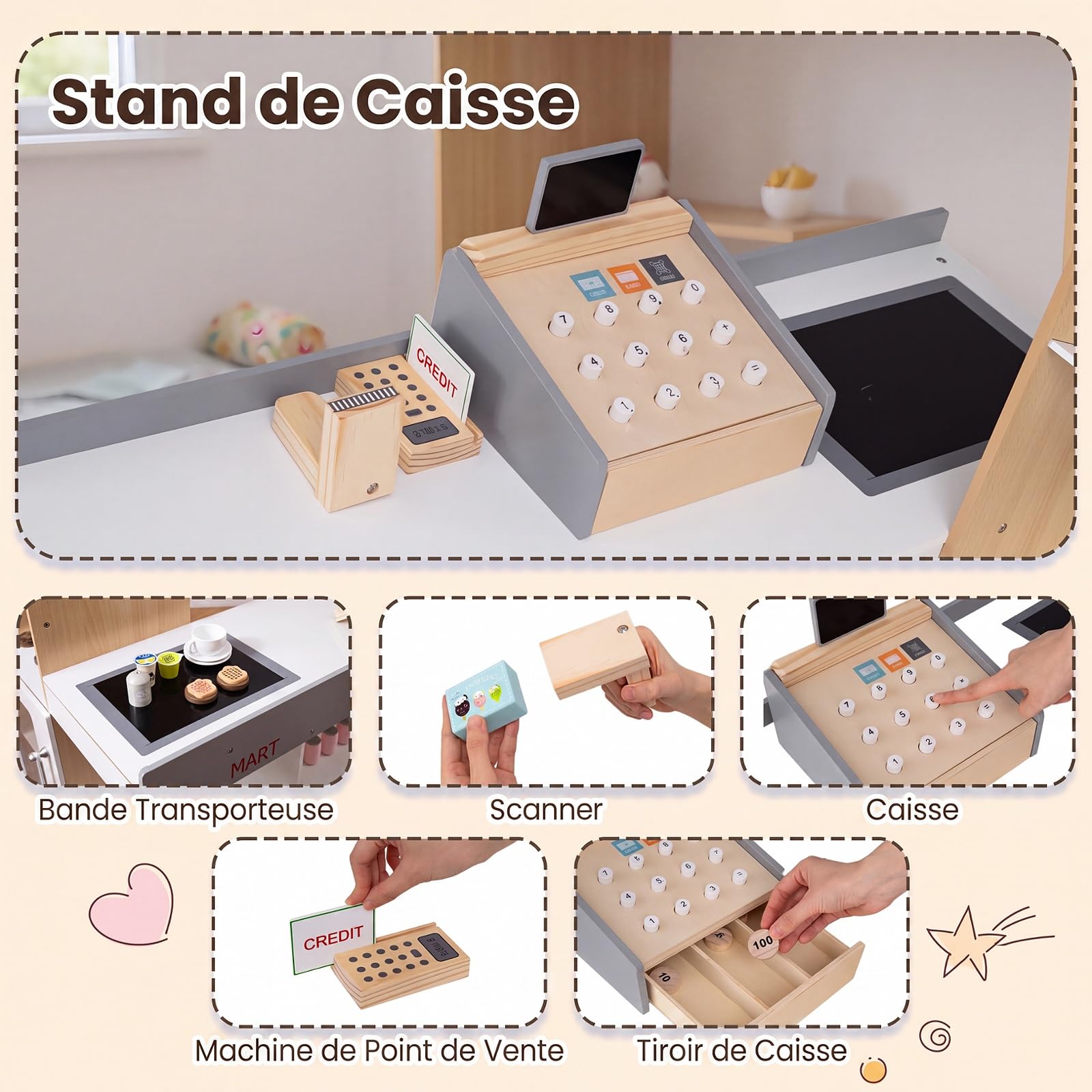 COSTWAY Marchande Enfant avec Comptoir de Caisse & Tableau Noir