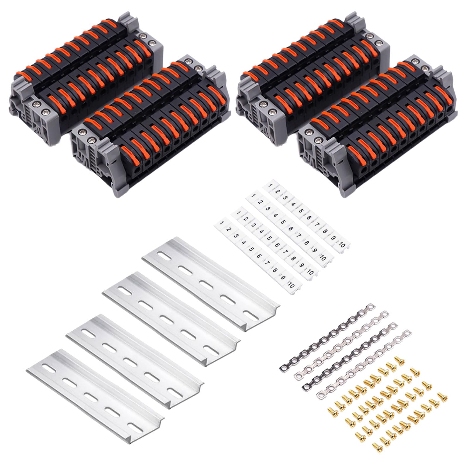 Set morsettiere per guide DIN Set connettori a cavo rapido con strisce numeriche per un cablaggio efficiente ' armadio elettrico con strisce numeriche