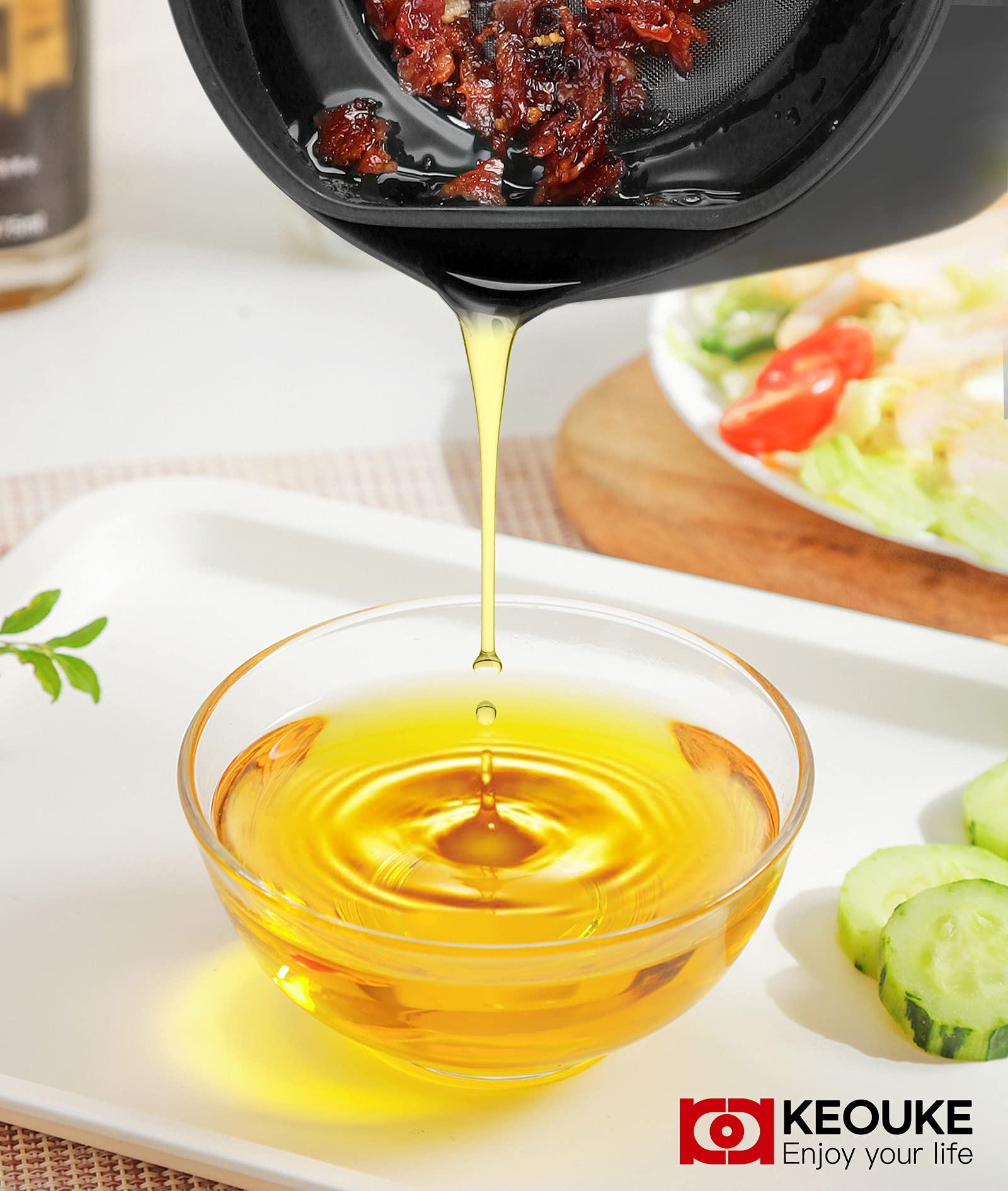 Keouke - Contenedor de grasa para tocino con colador