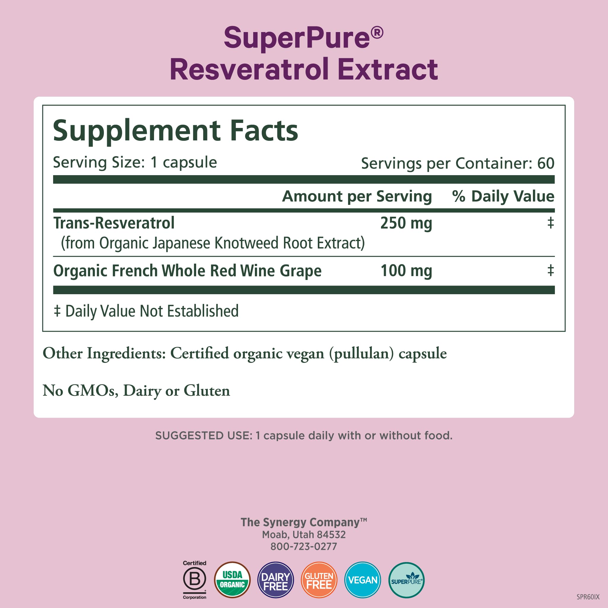 PURE SYNERGY SuperPure Resveratrol Extract (60 Capsules) — Amazon image 2