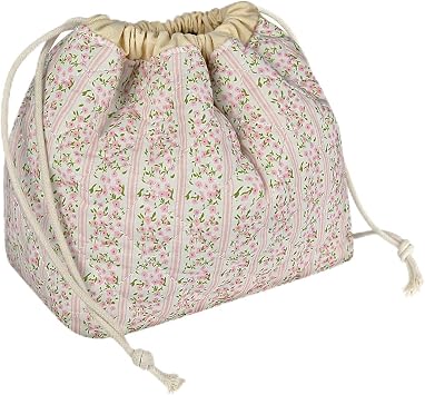 Gosect Large Makeup Bag, Cute Drawstring Cosmetic Bag with Canvas Lining, Floral Coquette Aesthetic Toiletry Bag, Travel Make Up Organizer Bag for Women and Girl Pink Flower
