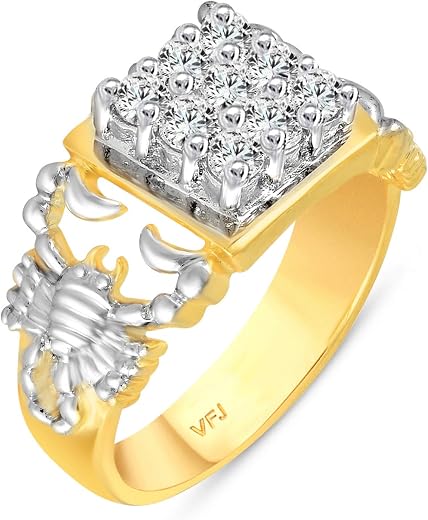 Vighnaharta Zodiac Sign Scorpio (Vrishchak Rashi) CZ Gold and Rhodium Plated Alloy Gents Ring for Men and Boys -[VFJ5065FRG]