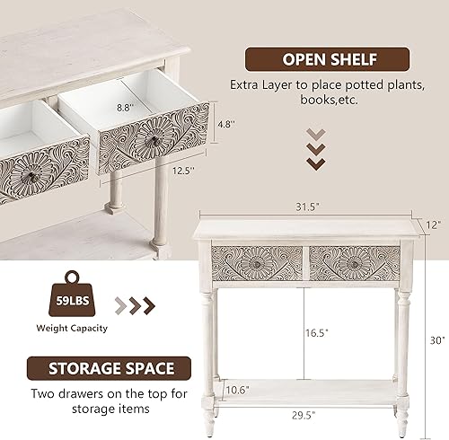 Miniatura 2 de COSIEST Mesa consola con 2 cajones, mesa de entrada estrecha de MDF con estante de almacenamiento, mesa de sofá de madera para sala de estar,