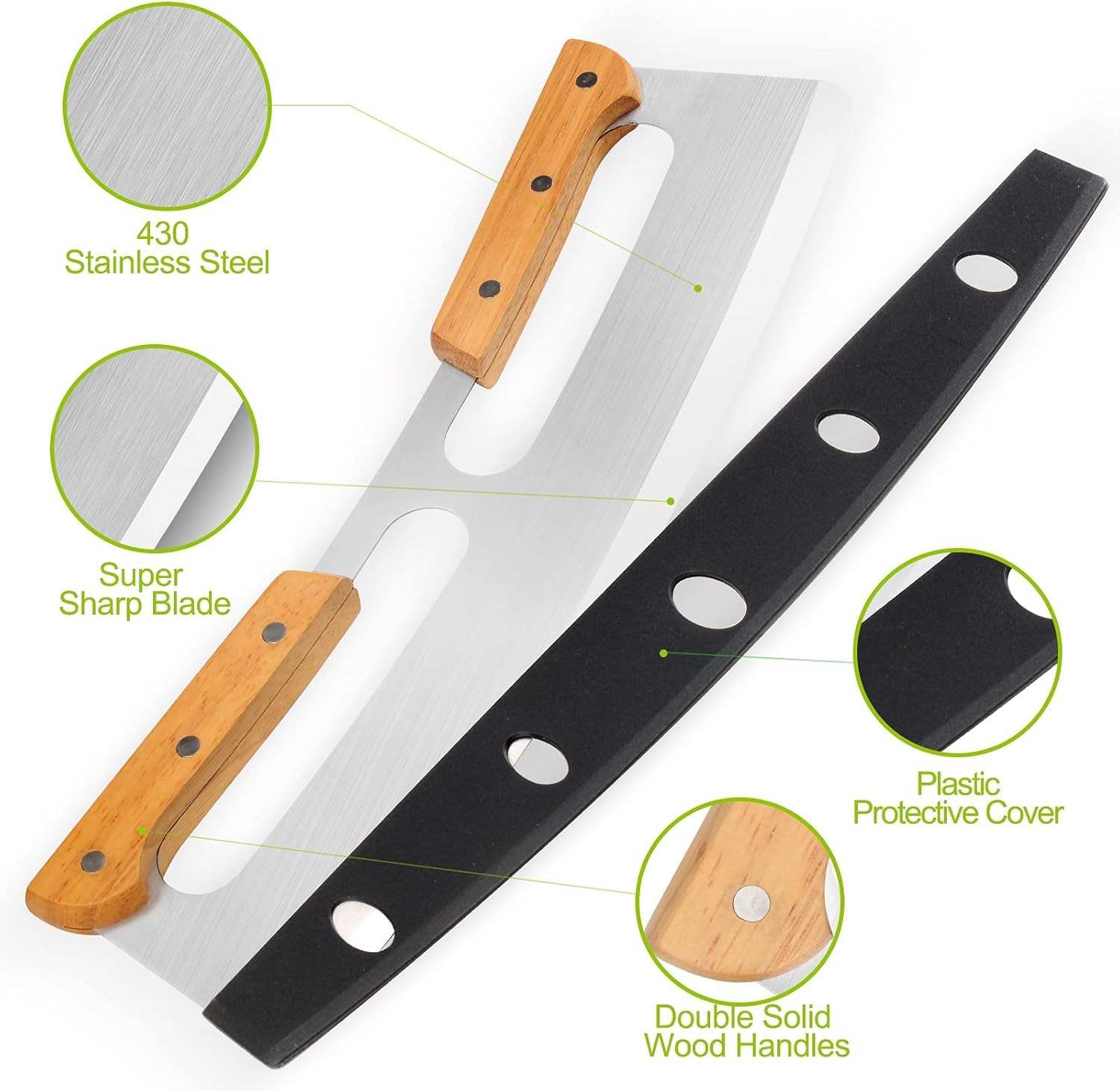 Toriox Pizza Cutter Rocker Blade 14" Large Sharp Stainless Steel Rocker Knife Pizza Slicer Knife with Protect Cover, with Stainless Steel Pie Server Pizza Sever All Types Crusts Bread Vegs (Wood) 1