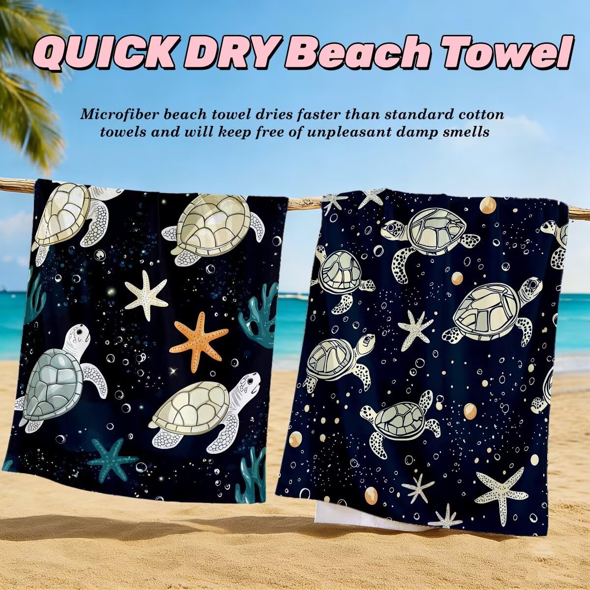 Juego de 2 Toalla Playa Grande 80x160 cm, Secado Rapido Toalla Microfibra Gimnasio, Antiarena Toallas de Playa Lindo, Grande Ligera Compacta Toallas Microfibra Mujer Hombre para Viaje Piscina -5110