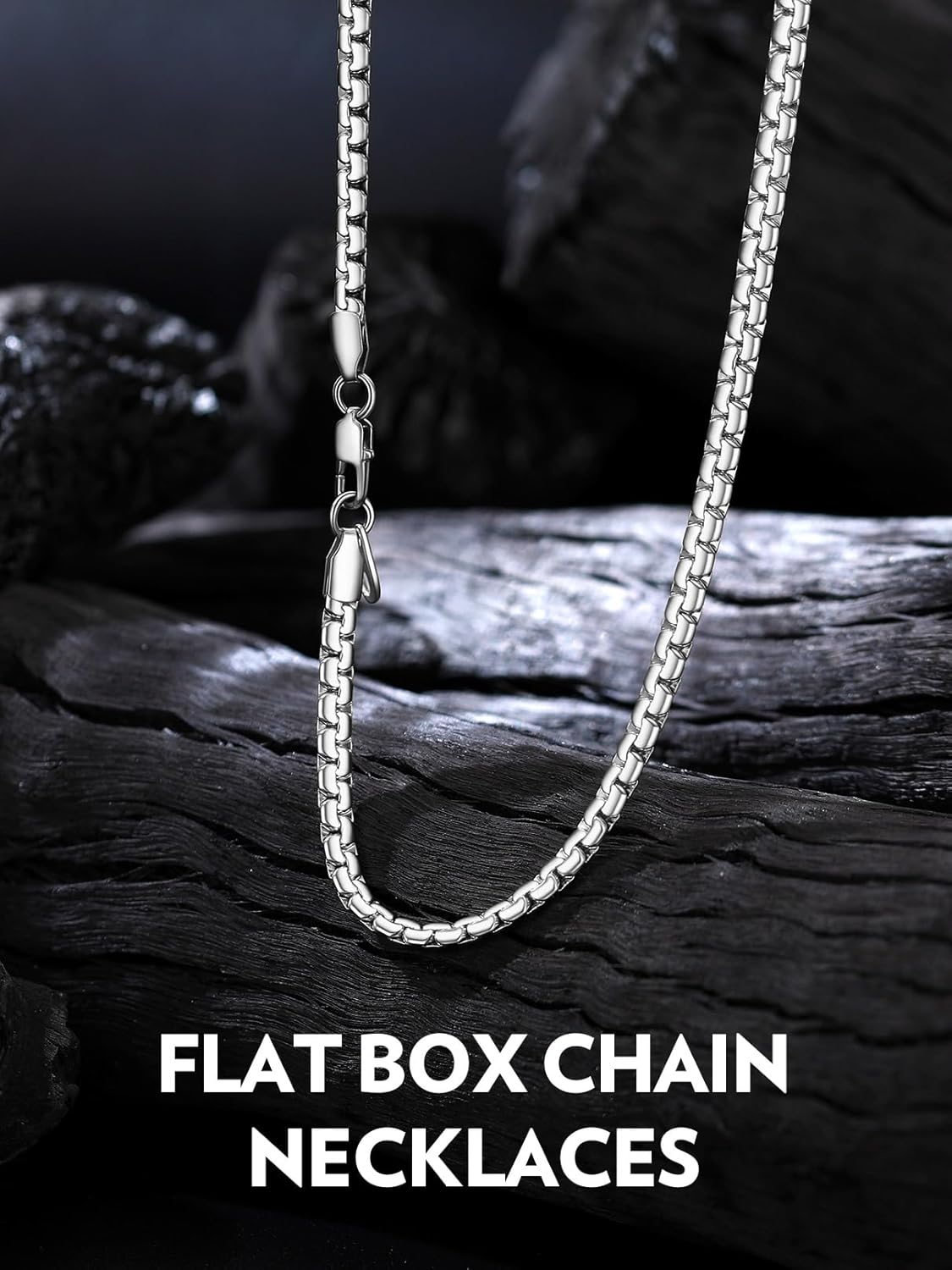 Bandmax Solid Stainless Steel 2MM/4MM/6MM/8MM Flat Box Link Chains for Men Women Silver/Gold/Black Rolo Cable Chain Necklaces Length 14"-30", Gift Packed