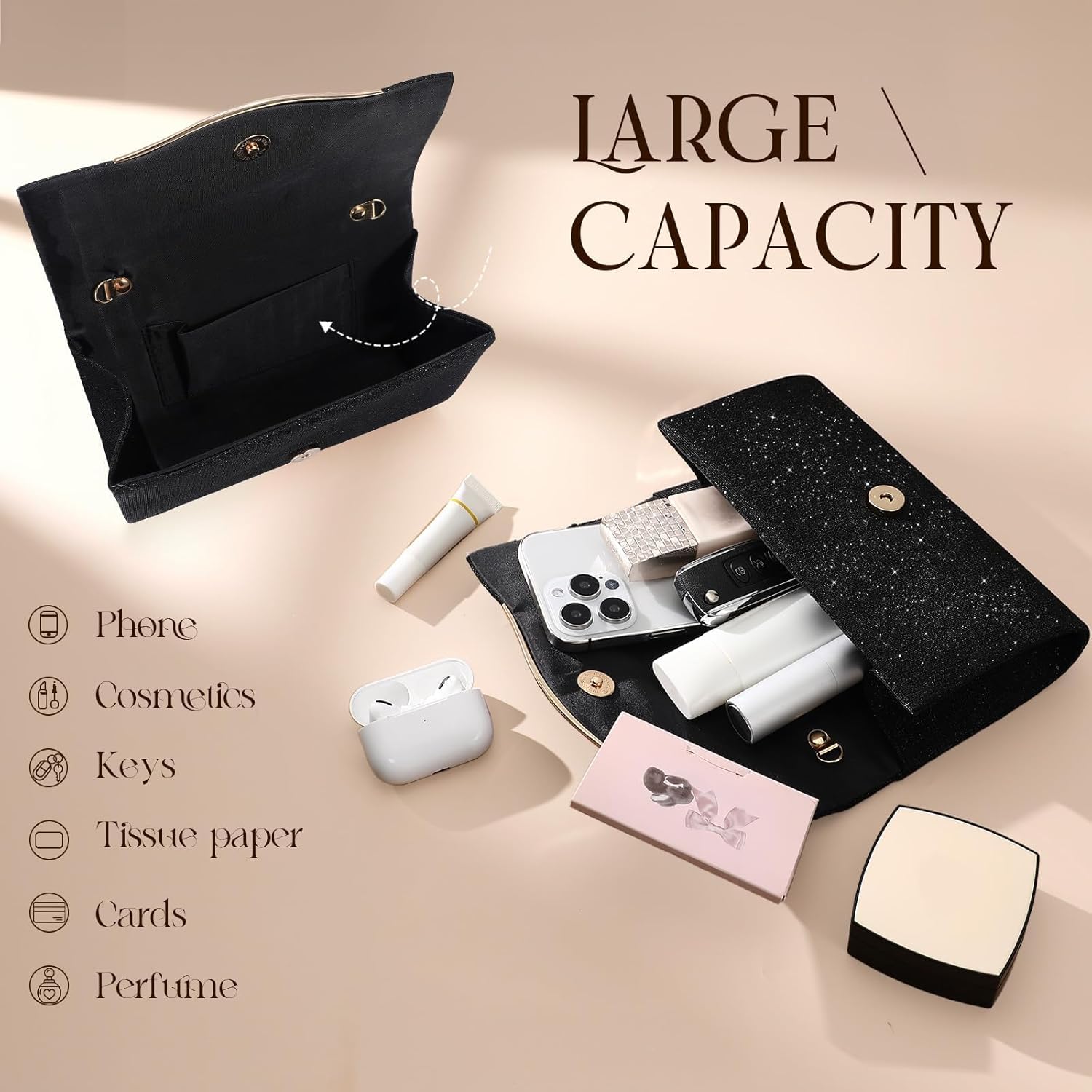 Clutch Purses for Women Formal Evening Clutch with Detachable Chain Faux Suede Purse for Wedding Party - Image 5