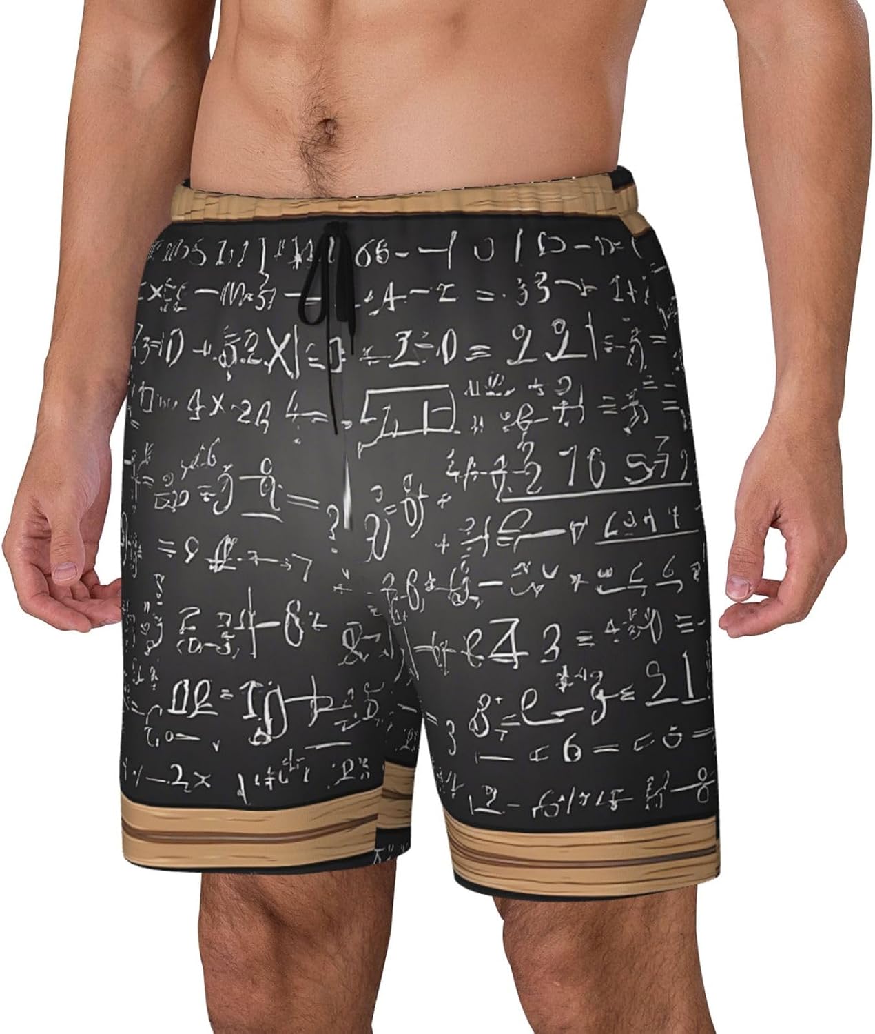 (School Math) Mens Swim Trunks with Compression Liner 2 in 1 Quick Dry Board Shorts with Pockets