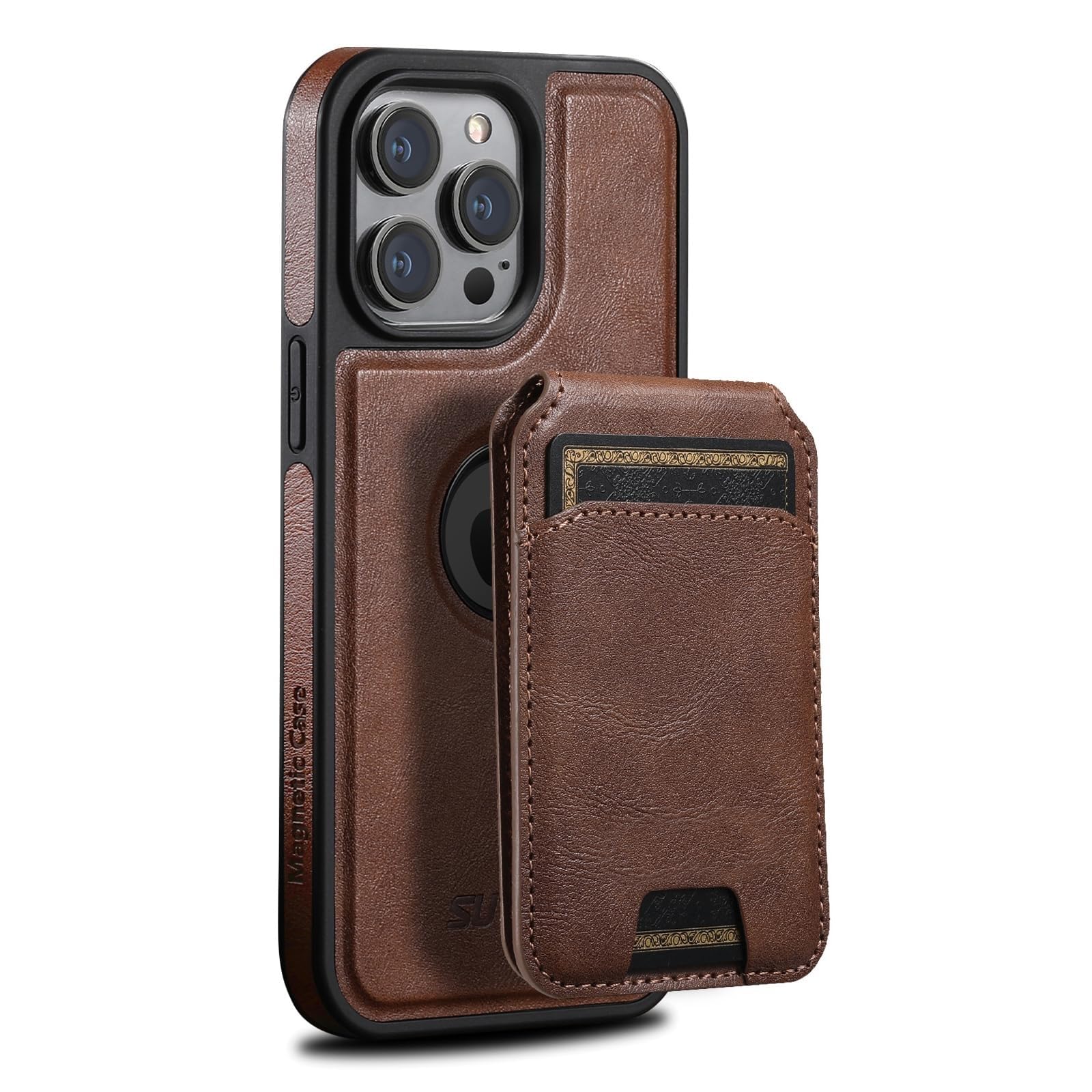 Etui iPhone 16 Pro Max antichoc housse portefeuille marron aimantée