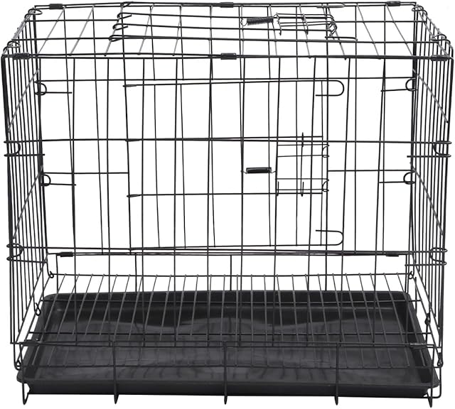 VILLCASE Dog Crate, Foldable Dog Kennel 50cm Dog Cage with Non-Chew Tray for Small Medium Dog Cat Rabbit, Indoor and Outdoor Use, 50x37x40cm (Black)