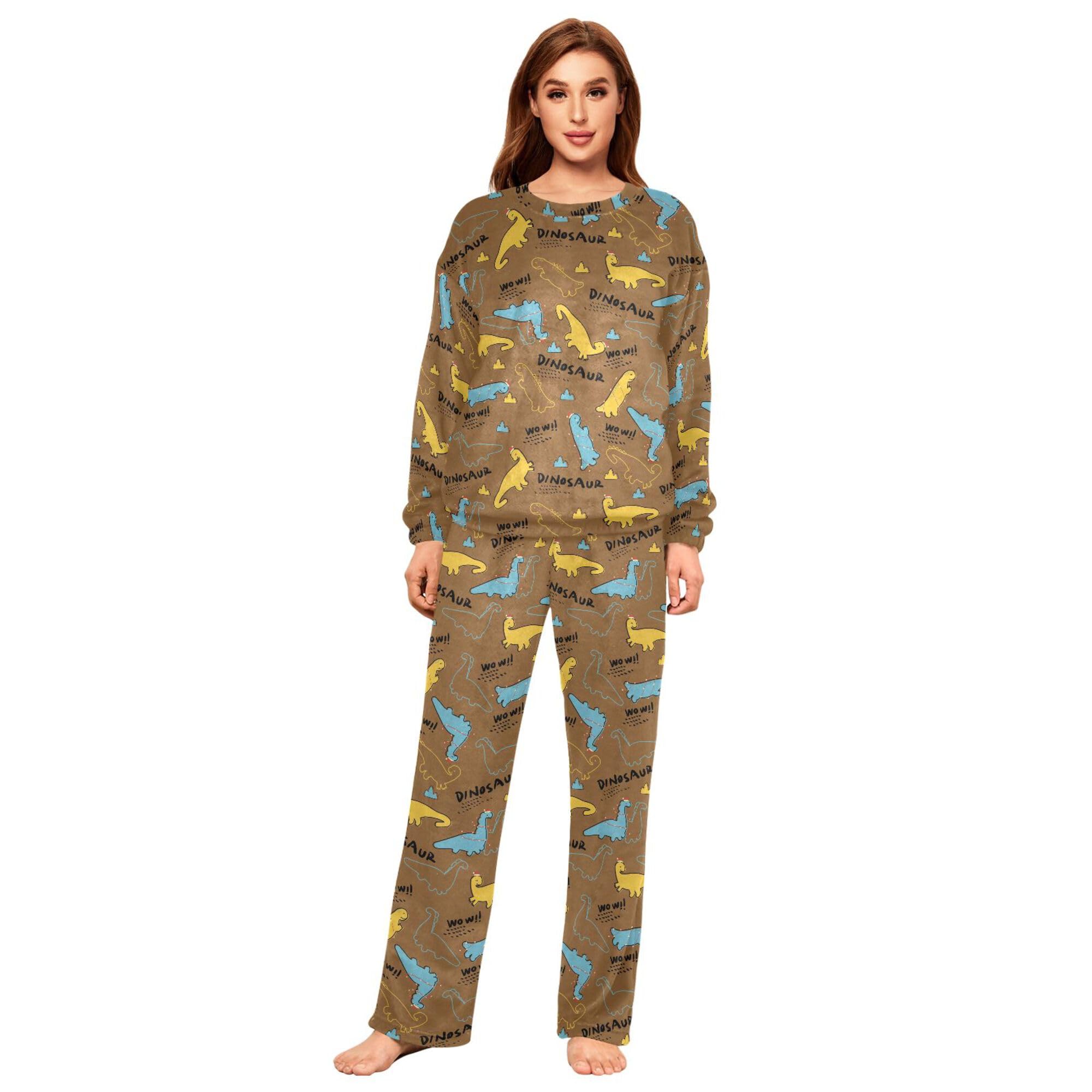 ALAZA Conjunto de pijama de forro polar para mujer, diseño de flores, ropa de descanso de dos piezas, ropa de dormir térmica, pijama súper suave, talla S