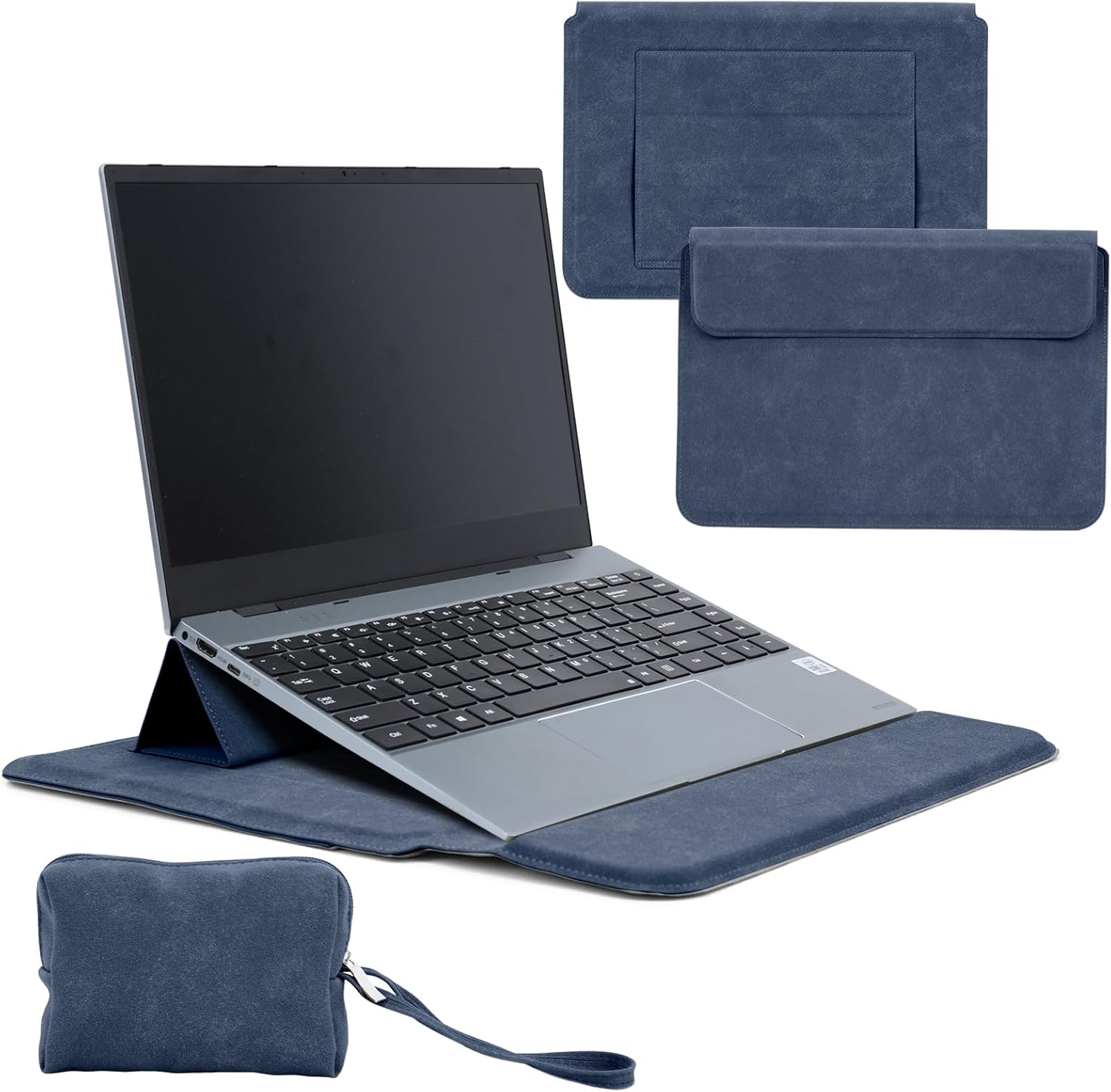 13.3-14 Inch Laptop Sleeve Case with Stand Feature Cover Leather Slim Bag for MacBook Pro 14/MacBook Air 13/13.3'' 2026-2021 Dell/Lenovo/HP/ASUS/Huawei Matebook 14'' Laptop Case (Blue)