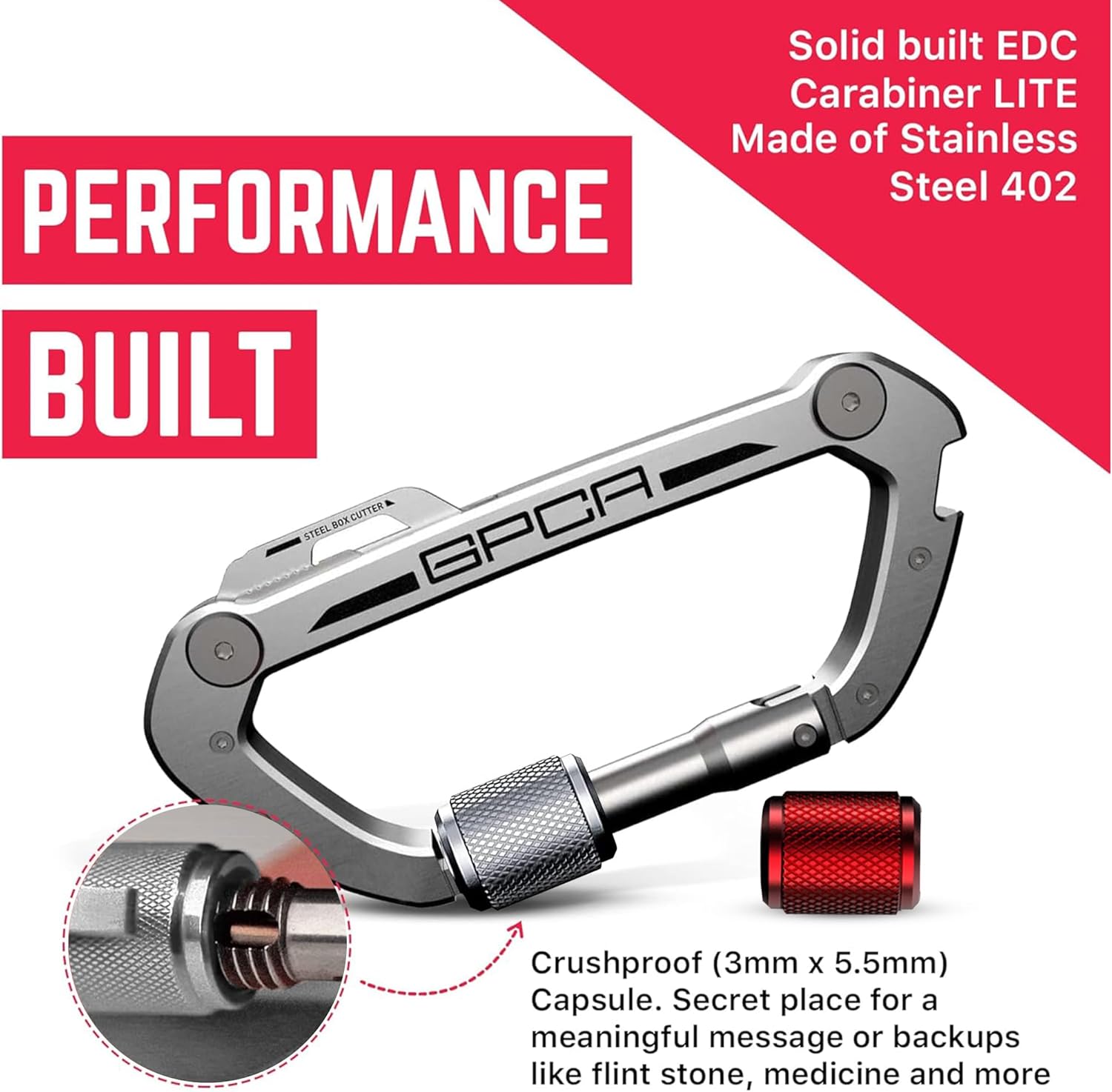 GPCA Carabiner Multitool - Carabiner Heavy Duty Key Clip for Keys, Bottle Opener, Screwdriver, Box Cutter, Ruler, Keychain Clip, Keychain Organizer, EDC Gear for Camping & Hiking - Gifts for Men