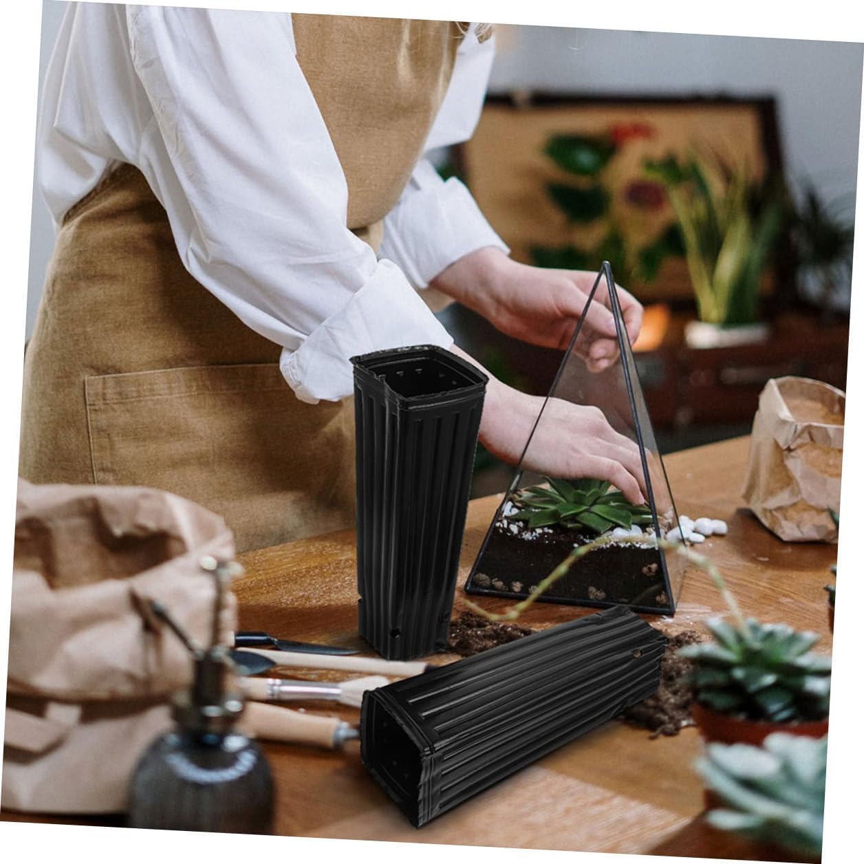 FAVOMOTO 60pcs Thickened Black Citrus Nursery Starter Pots 10x30cm Square Plant Grow Cups for Indoor Outdoor Container Gardening