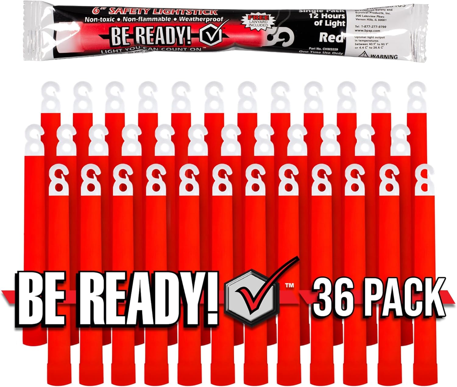 Be Ready - Industrial 12 Hour Illumination Emergency Safety Chemical Light Glow Sticks 36 Pack