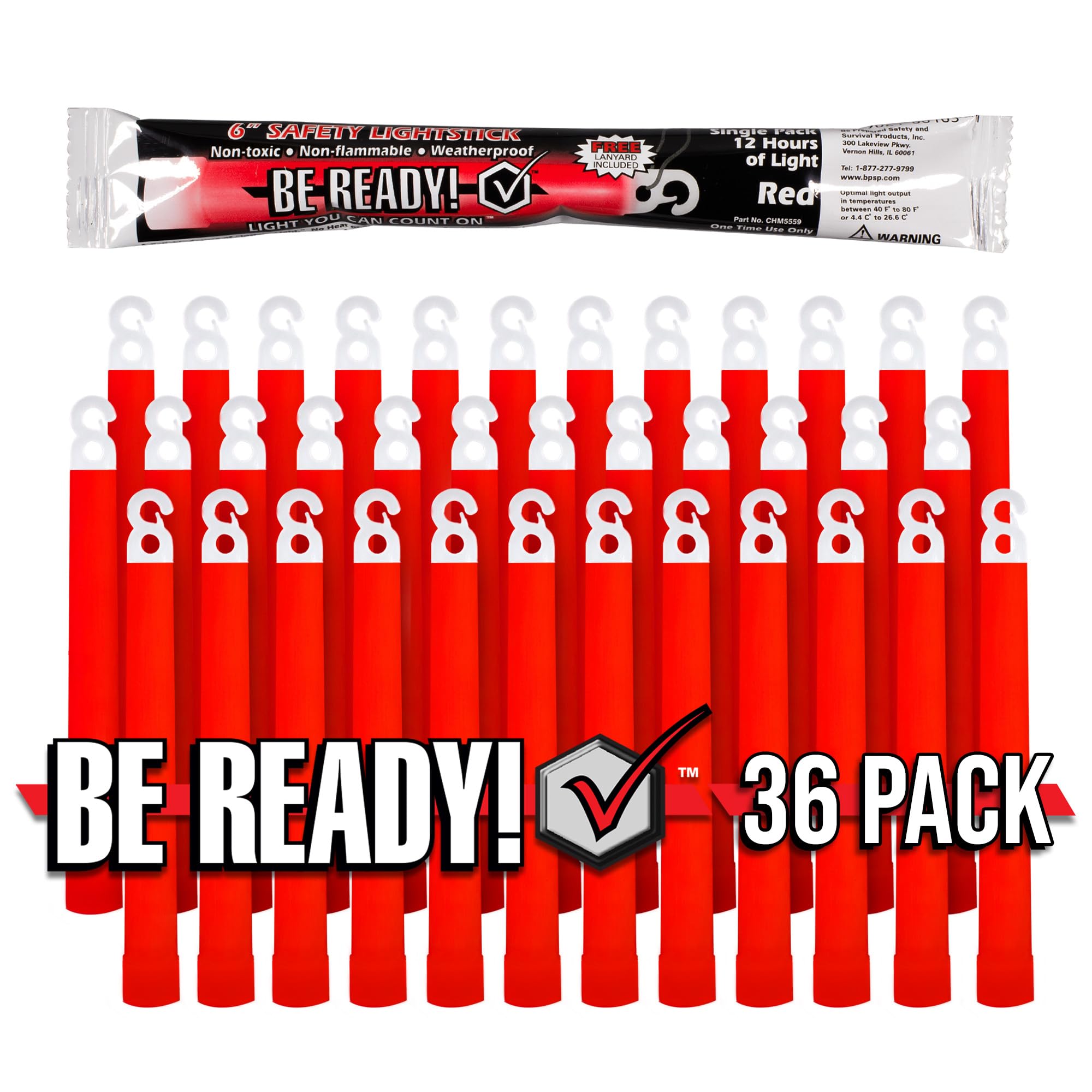 Be Ready - Industrial 12 Hour Illumination Emergency Safety Chemical Light Glow Sticks 36 Pack