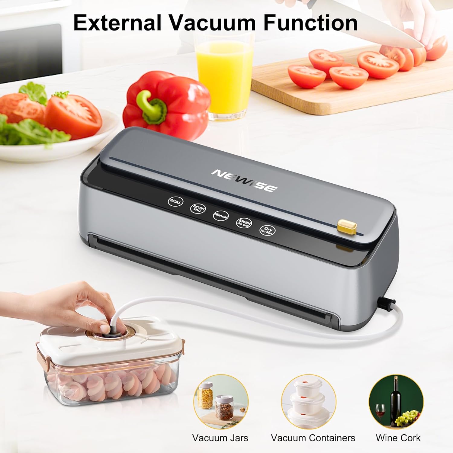 Automatic Vacuum Sealer Machine - Kitchen Gifts for Mom, 85Kpa Powerful Suction for Dry and Moist Food Preservation, External Hose & Bag Cutter, Leakproof Seal, Self-Cleaning Mode - Image 4
