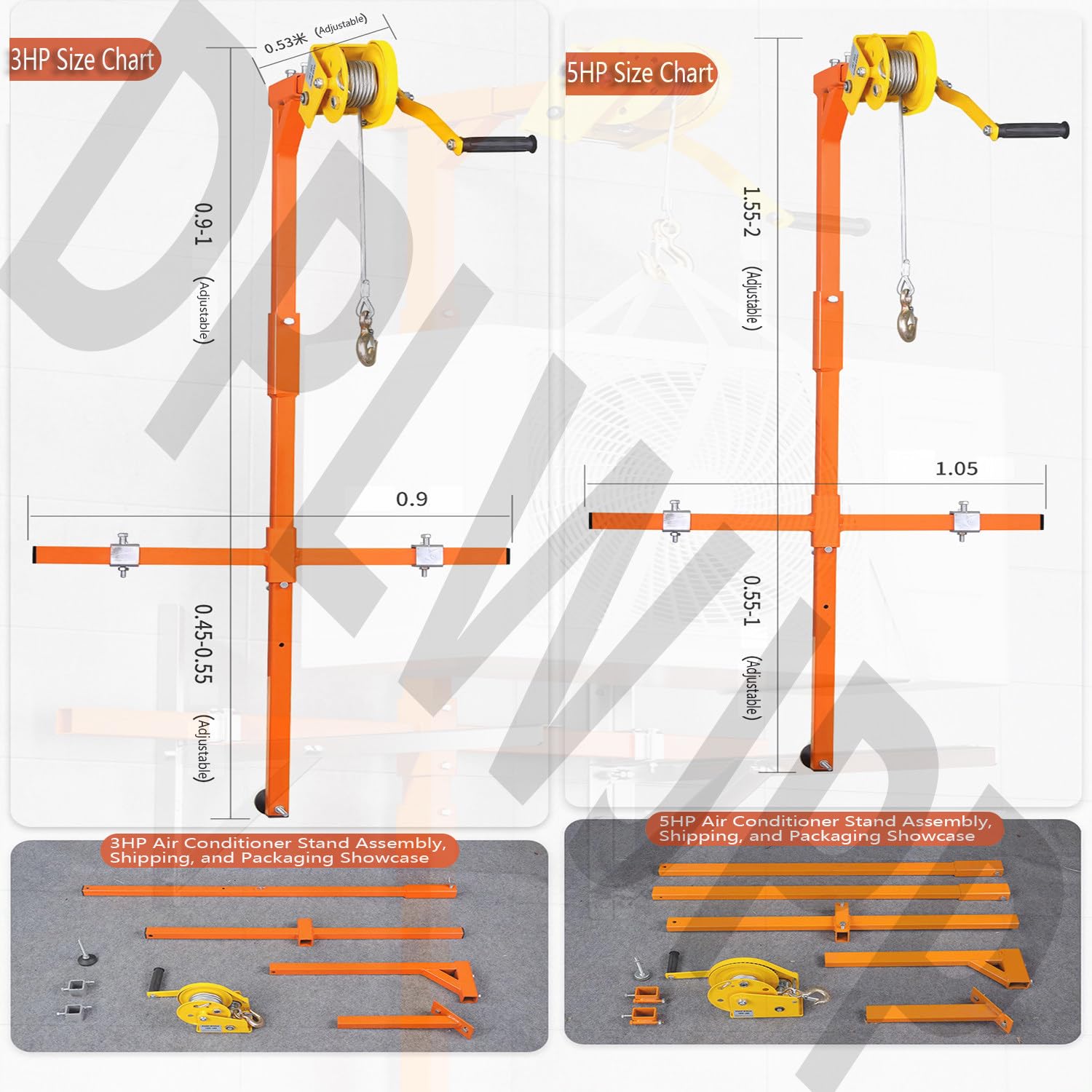 Herramienta de elevación para instalación de Aire Acondicionado con Cable de Acero antirrotación y cabrestante Manual, Cable de 10 m, grúa con Soporte para Unidades de ai