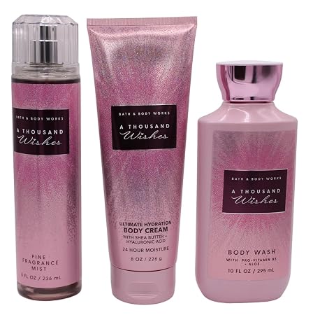 Bath & Body Works A Thousand Wishes Care Set. Shower Gel 10 Fl Oz, Fine Fragrance Mist 8 Oz And Cream