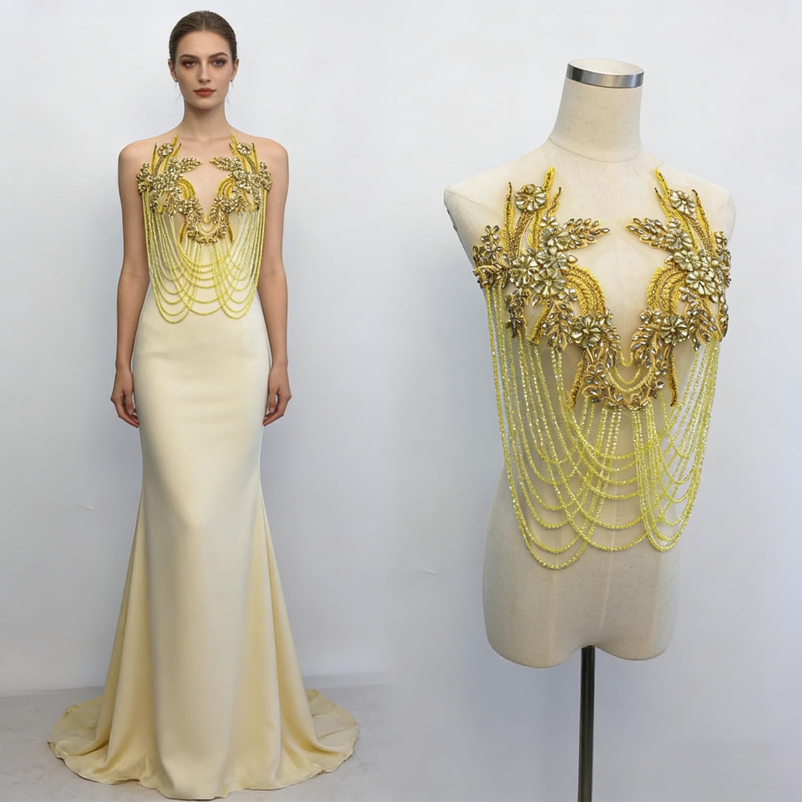 Apliques de flecos de diamantes de imitación, lentejuelas bordadas con cuentas, costura en parches de tela para vestidos de novia, disfraces de vestidos de noche, adornos para vestidos de novia