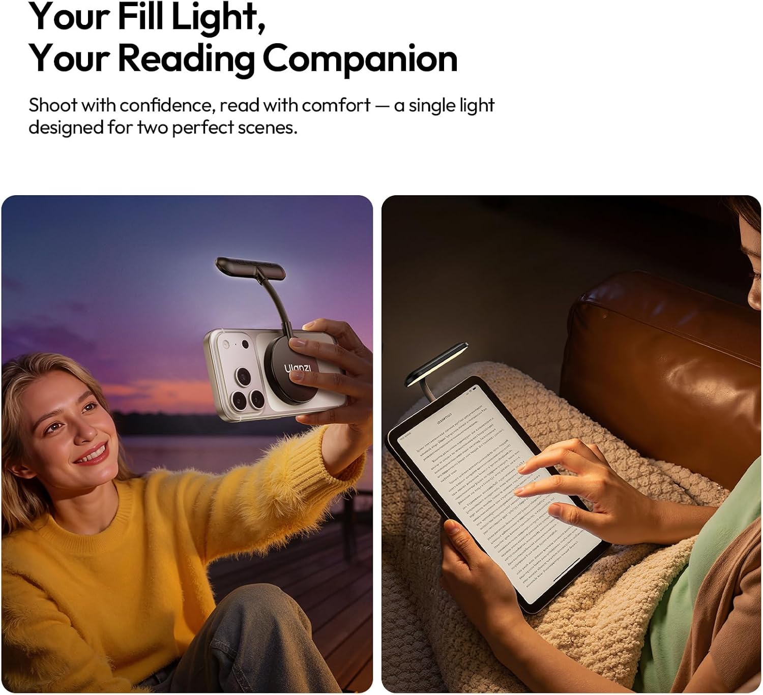 ULANZI M10 Magnetic Selfie Light - Gooseneck LED Phone Fill Light Portable Video Lighting, 5 Brightness Levels & Modes, Flexible Neck LED Lights for iPhone/Android/Photo/Reading