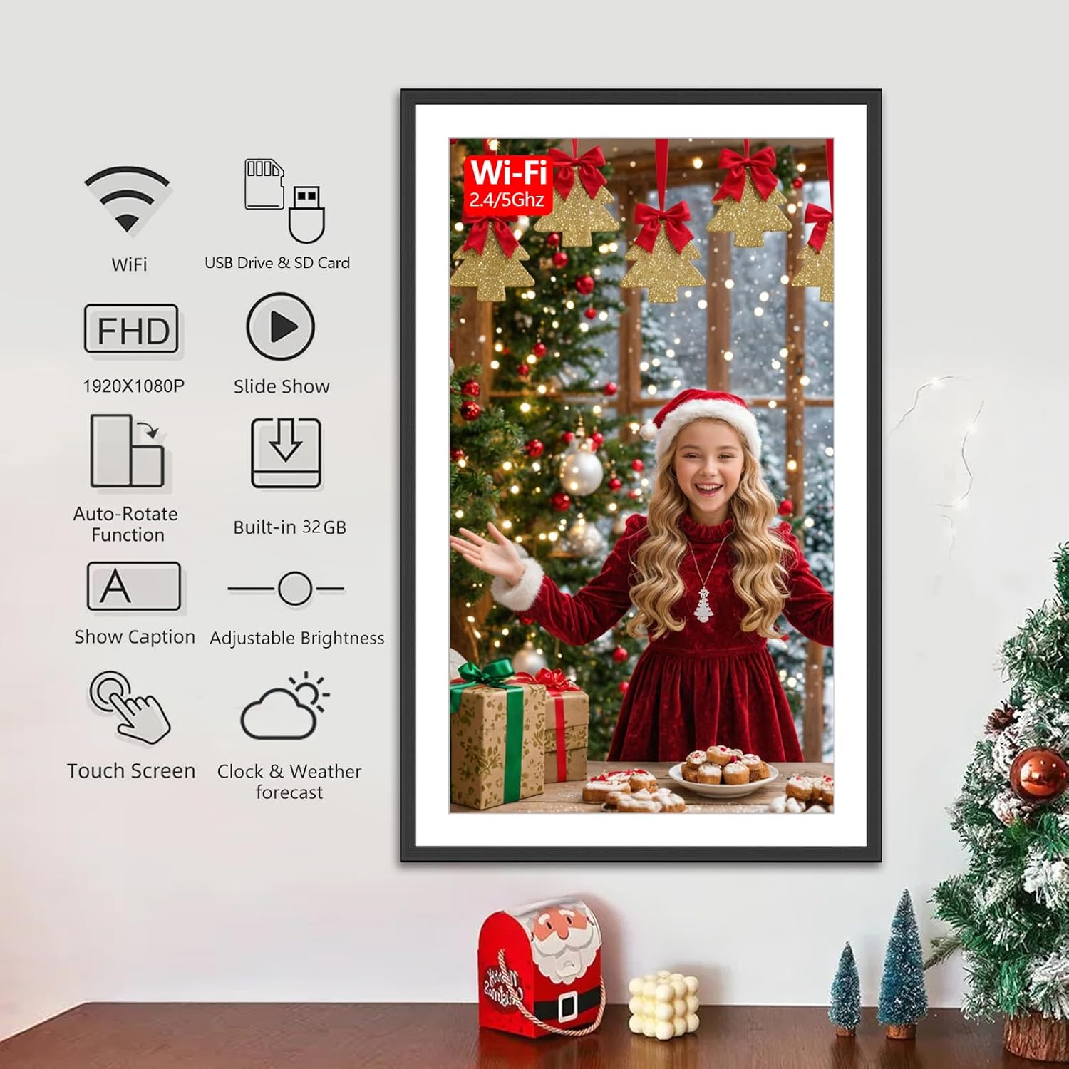 SSAWIFIFRAME 15.6 Inch Digital Picture Frame, 32GB Large Digital Photo Frame with 2.4/5Ghz WiFi 6, 1920x1080 IPS HD Touchscreen, SD Card/USB, Auto-Rotate&Wall Mounted, Easy Share Moments from Anywhere