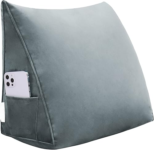 Johnear Almohada para cabecero sin botones, de terciopelo, gran descanso, almohada de cuña de lectura, soporte de cama triangular, respaldo