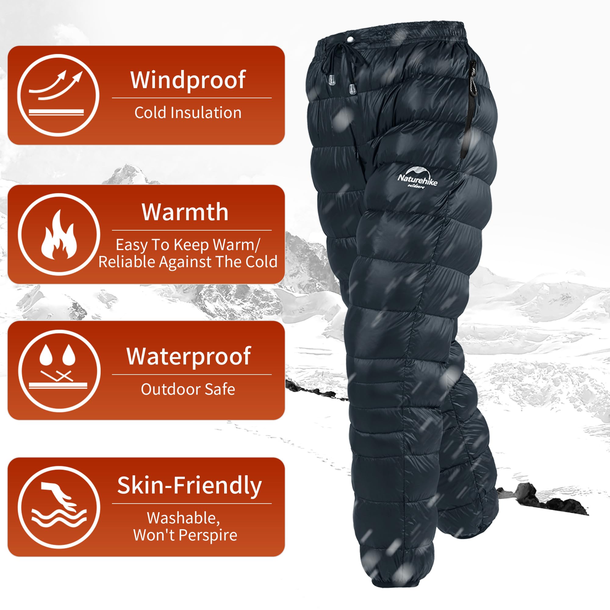 Naturehike Winterhose Herren Warm Ultraleichte Damen Schneehose Winter Thermischehose Warm Wasserdicht Entendaunenhosen für Outdoor/Campin