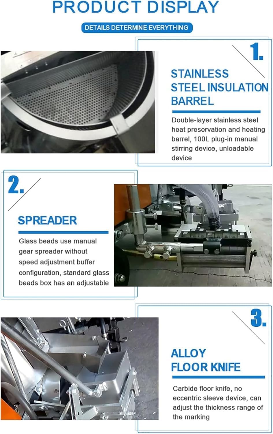 Manual Thermoplastic Road Line Marking Machine Hand Push Hot Melt Line Striper Easy Operation Pavement Marker with Full Accessories for Parking Lot Playground Campus Road Asphalt Concrete Ground