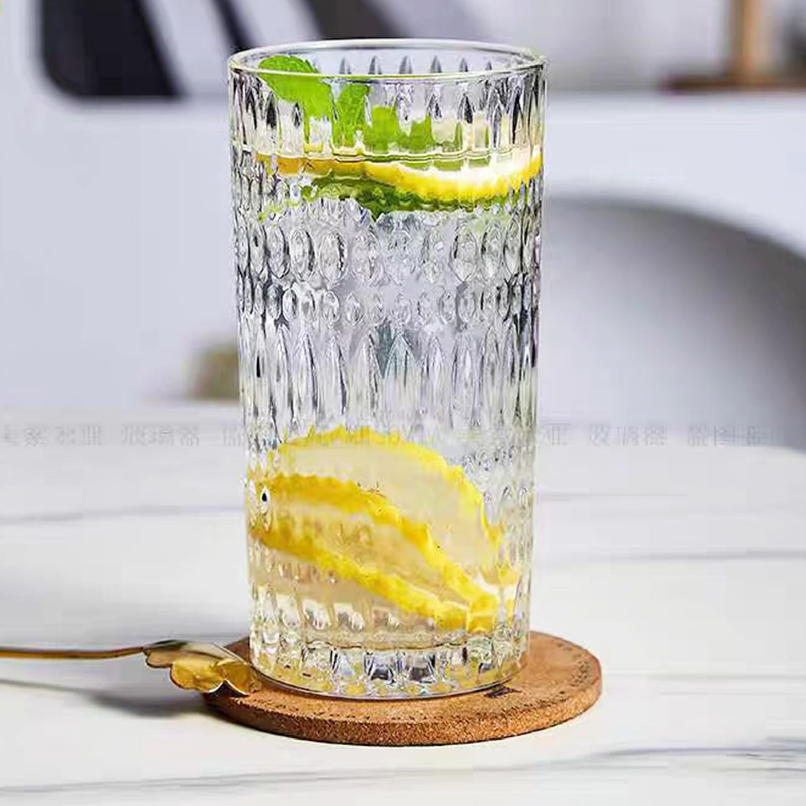 Elegantes vasos Highball, juego de 4 vasos de 15 onzas, vasos de vidrio altos únicos para fiesta, bar, cena, hotel, sin plomo, apto para lavavajillas
