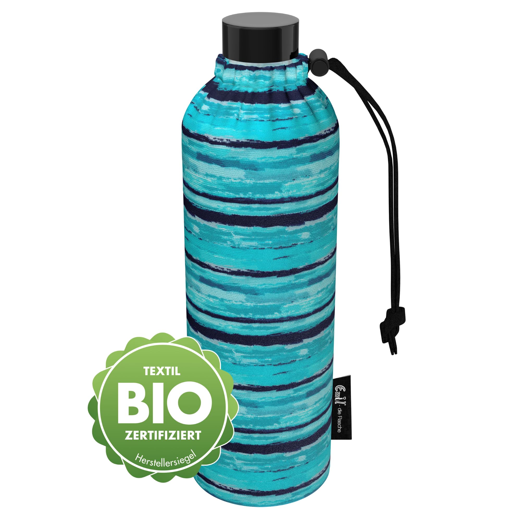 Emil Trinkflasche aus Glas für Mädchen & Jungen isolierte Glasflasche für Schule, Freizeit, Sport: Kinder & Eltern Aquamarin BIO (0,75l)