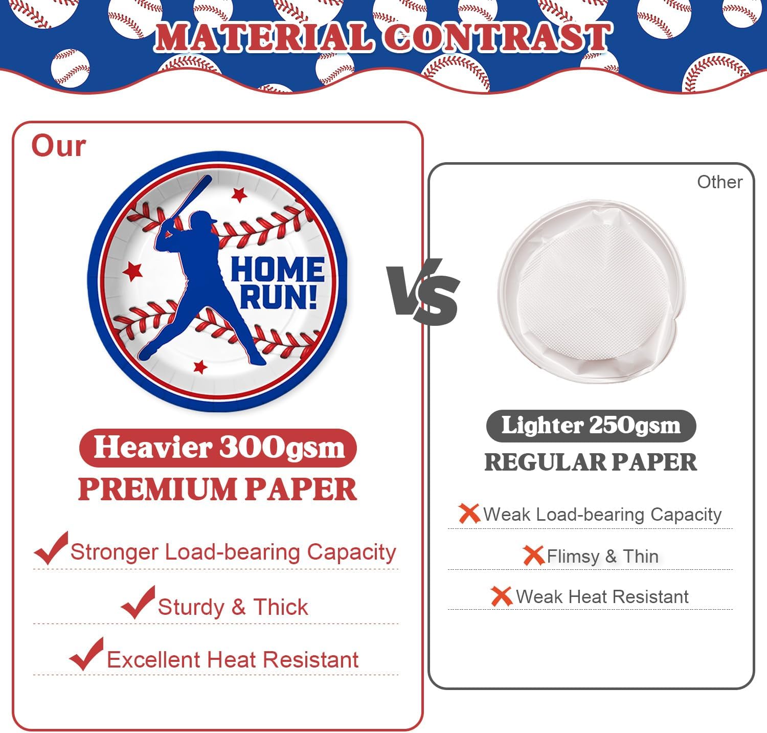 210 Pcs Baseball Party Paper Plates Tableware Set (Serves 24), Baseball Birthday Party Decorations Include Banner Plates Napkins Cups Forks Knifes Tablecloth Topper Balloons Food Trays For Party