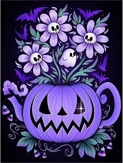 RICUVED Diamond Art Painting, Halloween Pumpkin Diamond Painting Kits for Adults Full Round Drill, DIY 5D Skeleton Flowers Diamond Dots Painting Arts and Crafts Gift Home Wall Decor 12x16Inch