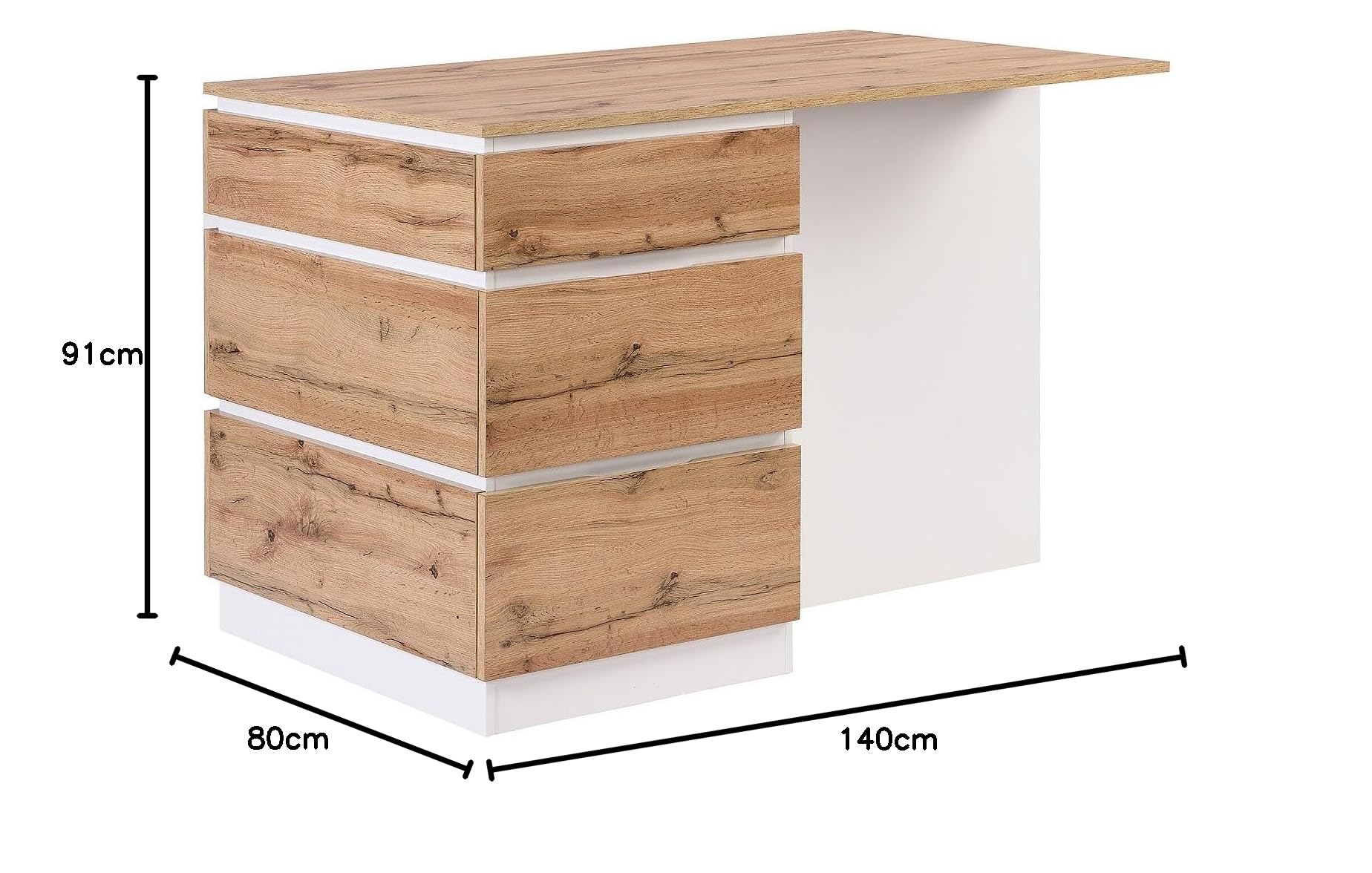 Vente-unique - Kücheninsel mit 6 Schubladen & 4 Ablagefächern aus MDF - Holzfarben hell & Weiß - POMARELA