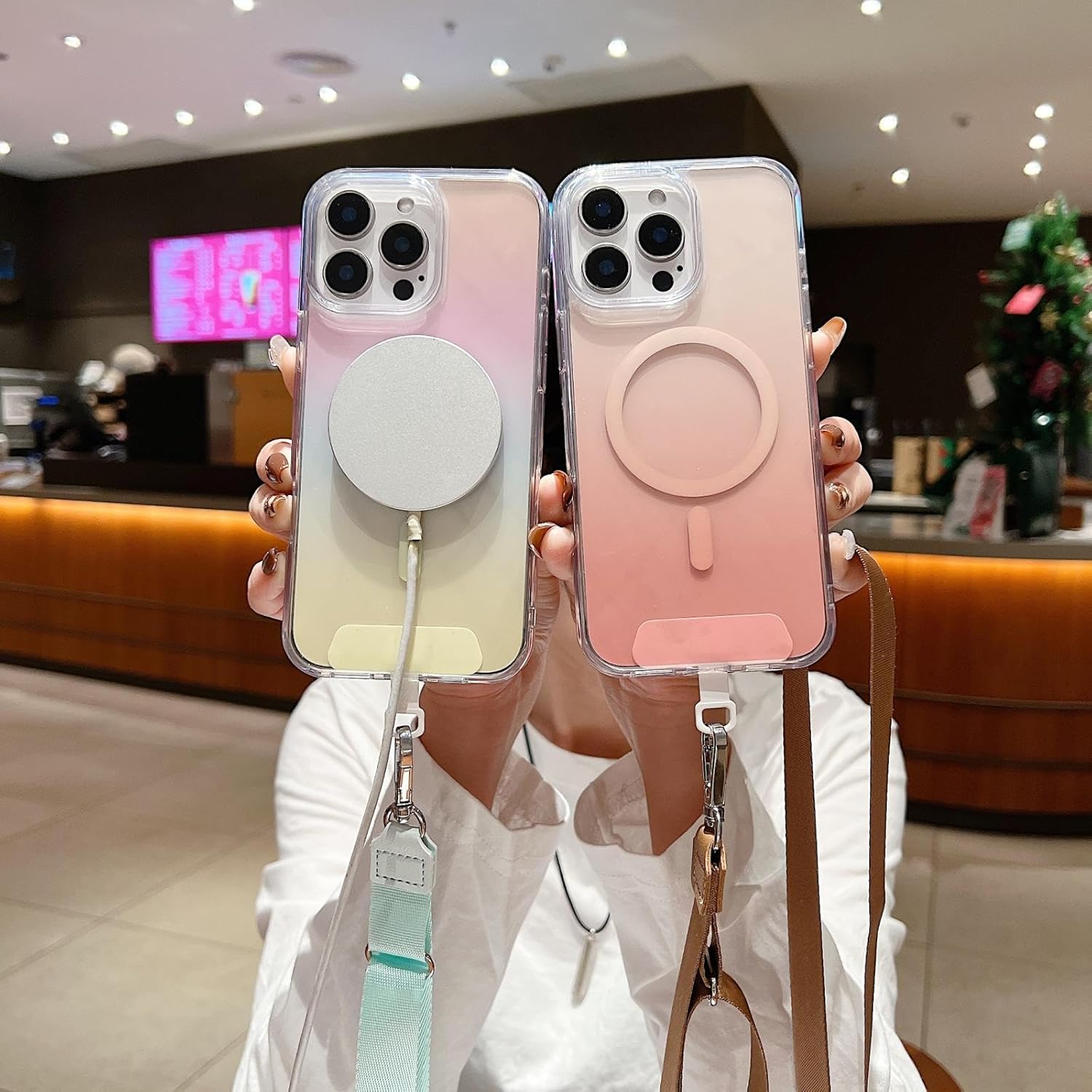 Crossbody Necklace Lanyard Gradient Rainbow Laser Cover(for iPhone 11/Gray)