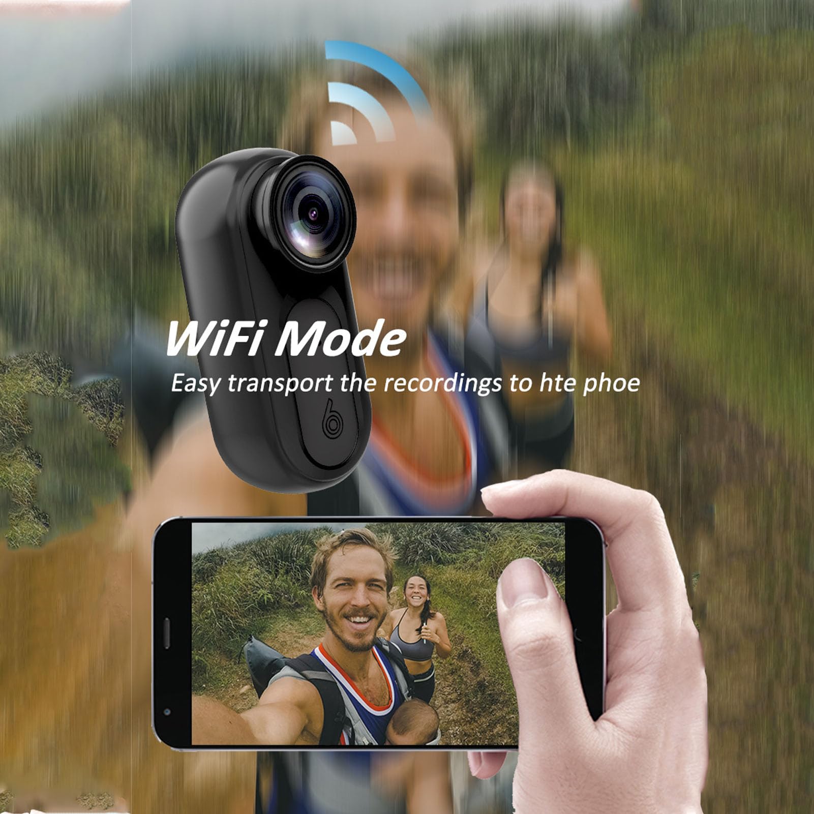 Mini Wi -Fi Camera, 1080p HD Anti Shake Thumb Camum z wbudowaną kartą magazynową 64 GB, Smycz magnetyczną, Rejestrator Vlogging Sports dla Rowerowania Zwierzaka