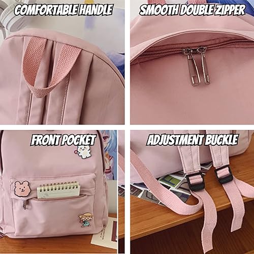 Miniatura 6 de Linda mochila estética Kawaii para laptop con accesorios Pin colgante de felpa para adolescentes y estudiantes, Rosado, Kawaii