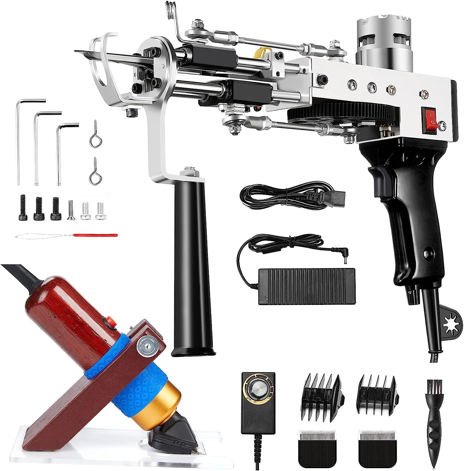 Pistola de tufting de Pelo Cortado - Pistola de tufting de Alfombra eléctrica, Kit de Inicio de máquina de Pistola de tufting de Alfombra 2 en 1