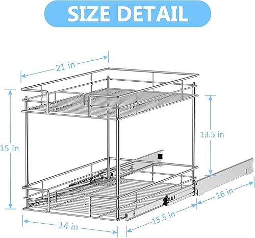 Miniatura 6 de LOVMOR Organizador de gabinete, organizadores de armario extraíbles de 2 niveles, 14 pulgadas de ancho x 21 pulgadas de profundidad, organizadores