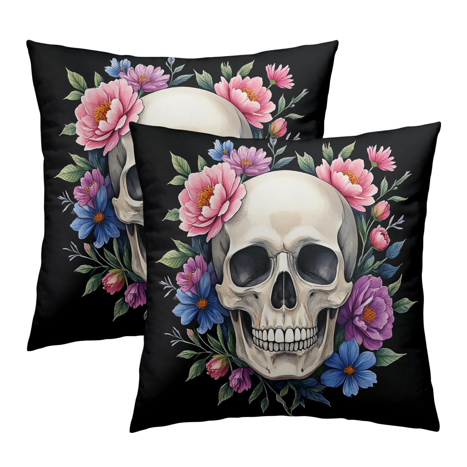 OLUSENMO Bohemian Skull Throw Pillow Covers Set of 2 Ultra-Soft All-Season Pillow Shams with Hidden Zipper,Durable for Sofa Bed Car Decor & Gift