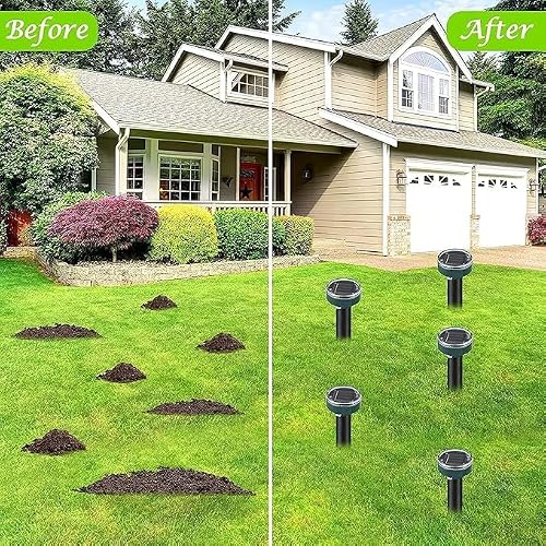 Ultrasonic Mole Repellent Solar Powered Gopher Repellent, Vole Repellent Mole Repellent for Lawn Garden Yard Waterproof Get Rid of Moles Voles Gophers Rats Rodents, Green (Garden-8packs, 8) - Thumbnail 5