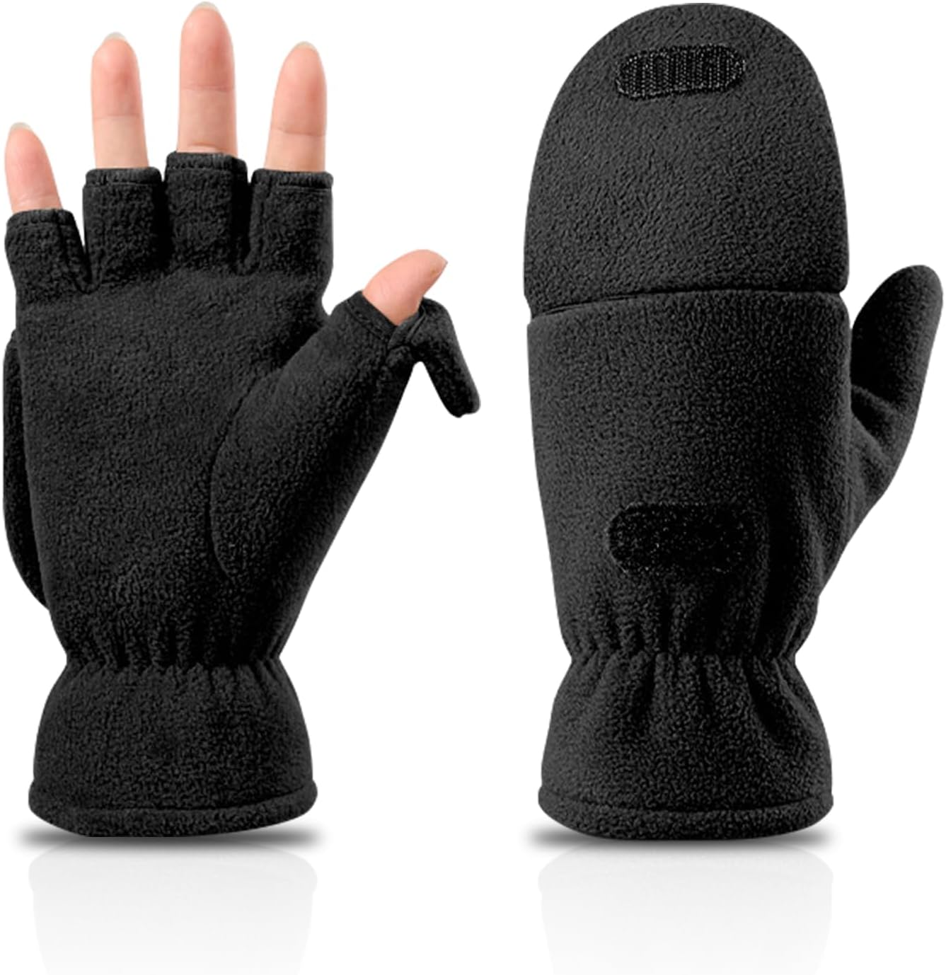 Winter Gloves Men Women Fingerless Convertible Mittens Thermal Polar Fleece Flip Top Mittens Warm Gloves for Winter Running Cycling Walking Texting Photographing