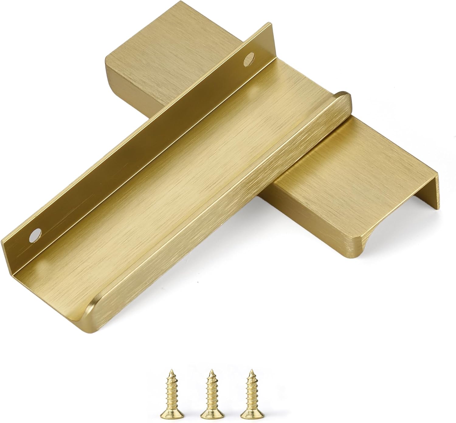 Edge Finger Pulls for Cabinet Kitchen Drawer knobs Low Profile Door Dresser Bathroom Long Cupboard Cabinet Pulls Handles Aluminum 10 Pack Brushed Brass 4.72" Easy Installation