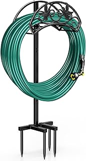 Garden Hose Holder Detachable, Heavy Duty Metal Water Hose Hanger Freestanding Hose Organizer Hose Holders for Outside (Black)