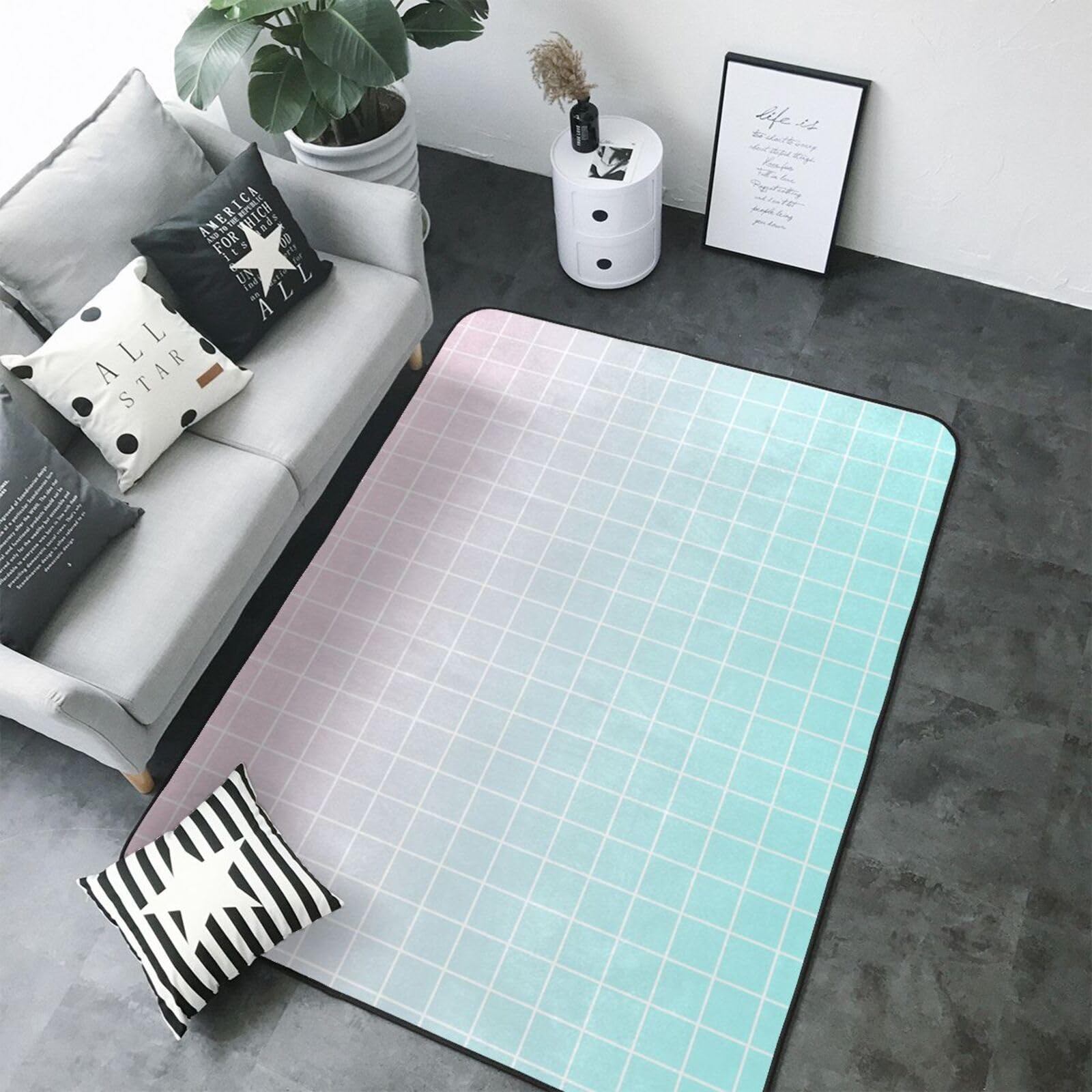 Grand tapis pour salon rose turquoise ombré 203x147 cm lavable et doux