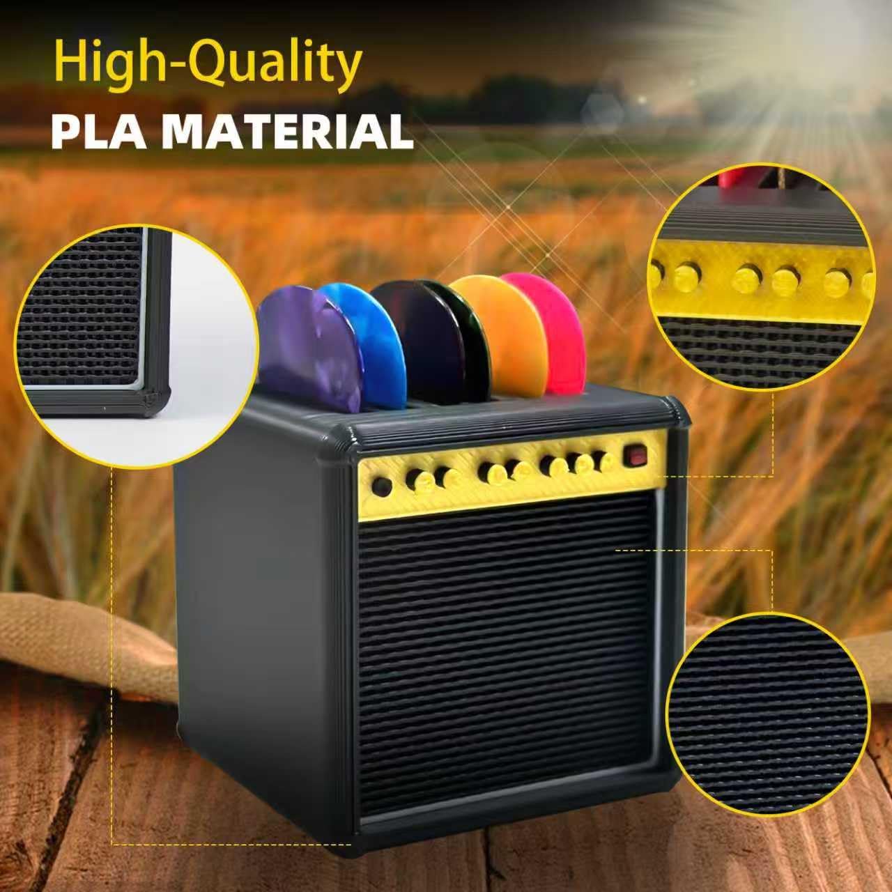 Guitar Picks Holder Box, Guitar Pick Display Holder, Amp Speaker Styled Pick Holder with 6 Celluloid Guitar Picks, Guitar Pick Storage Box Set for Guitar Players and Music Enthusiasts image 3