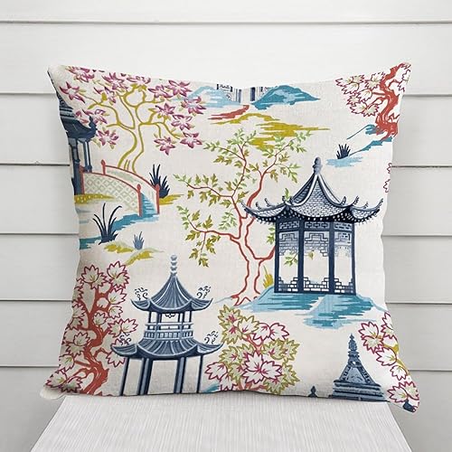 Vista 902 de ArogGeld Chinoiserie - Fundas de almohada escénicas asiáticas, estilo asiático, funda de almohada azul y verde Kelly, funda de cojín para decoración